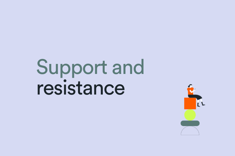 Support and resistance with a trader sitting on some shapes