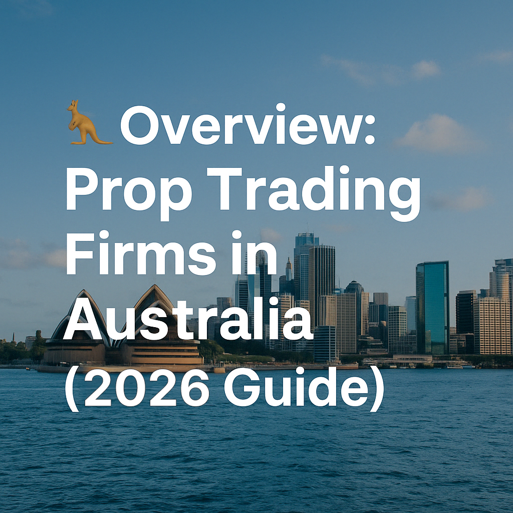 Title image for an Overview of Prop trading firms in Australia – 2026 overview with Sydney skyline and text overlay