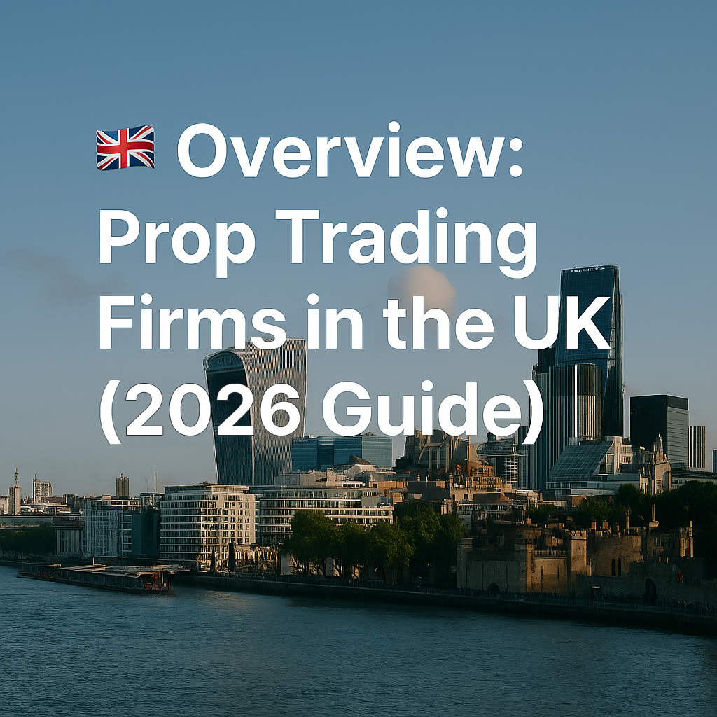 A digital header image featuring a UK cityscape with text overlay that reads “Best Prop Trading Firms in the UK” and the MarketMates logo. Designed to introduce a 2026 guide to UK-based proprietary trading firms.